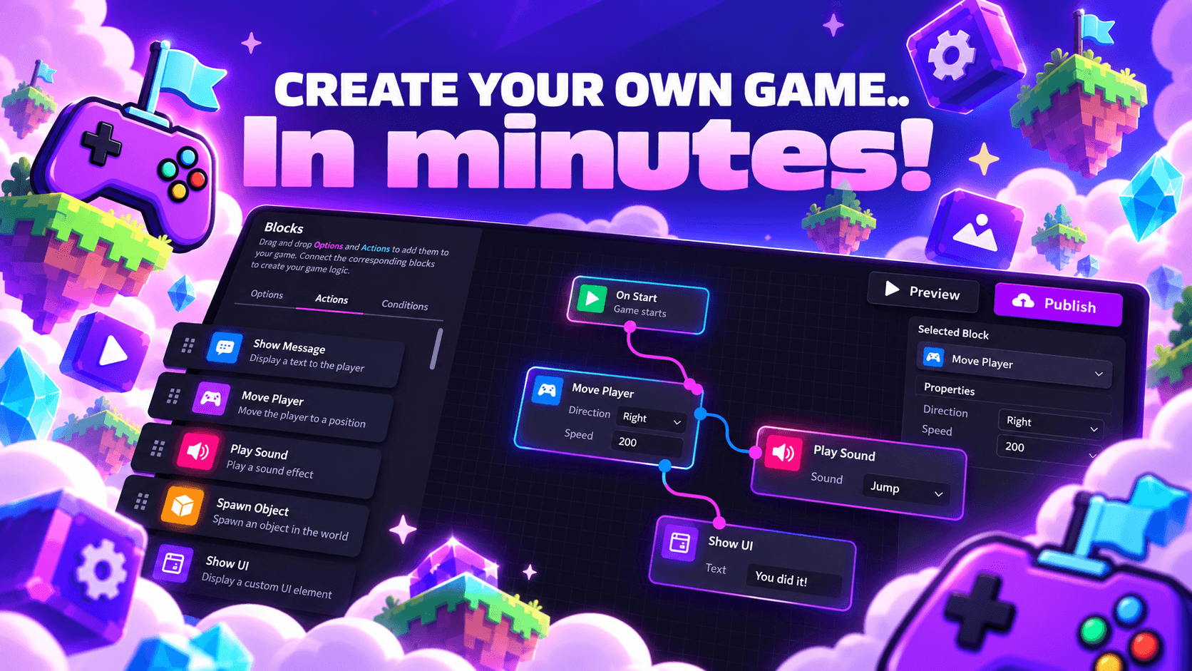 Create your own game in minutes with the Morgames visual game builder